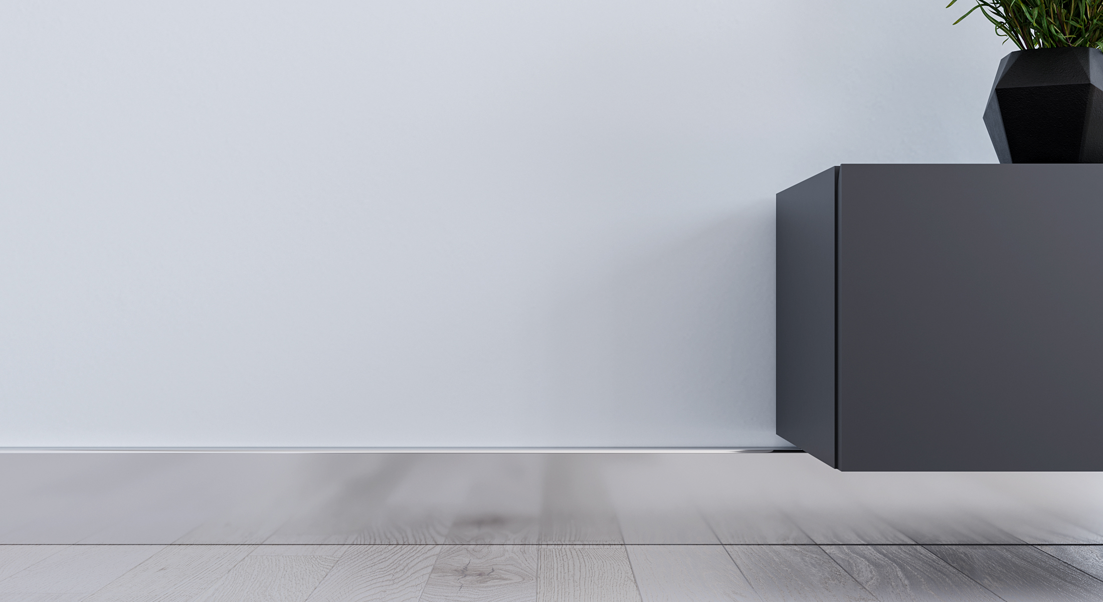 Design Sockelleiste in Hochglanz Aluminium mit integrierter