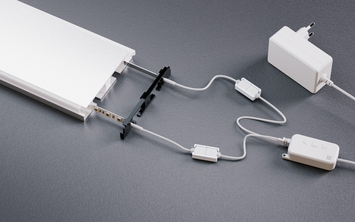 Flatline – Design Kabelkanal aus Aluminium in gloss Weiss mit RGB-LED Licht und W-Lan