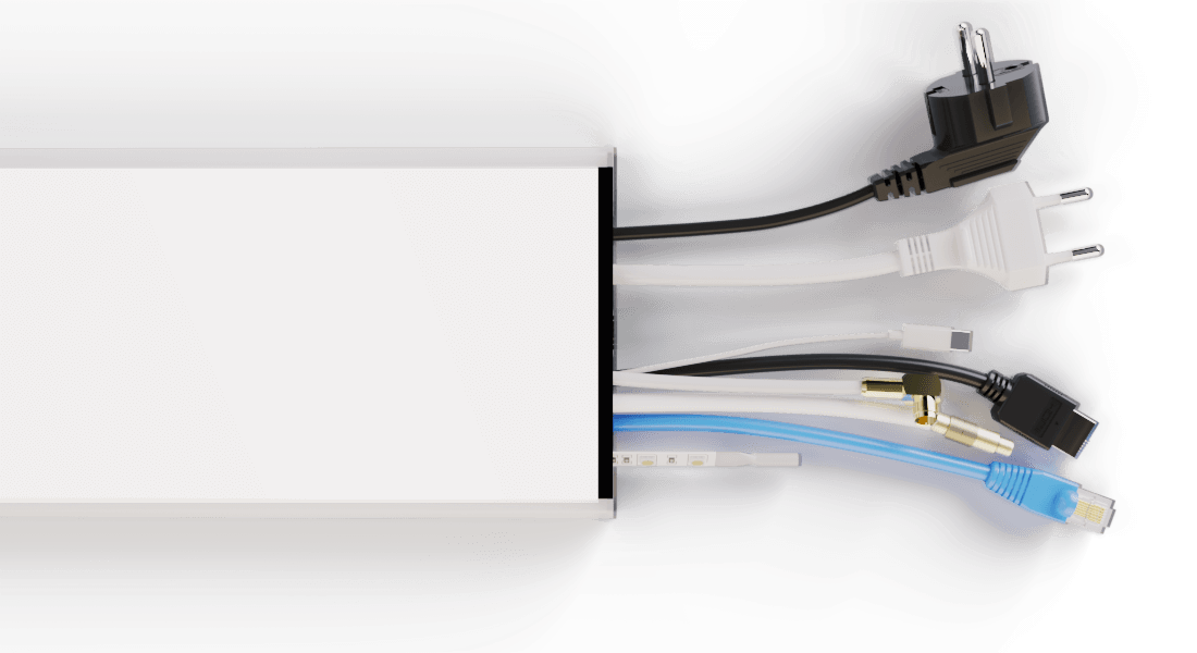 Flatline – Design Kabelkanal aus Aluminium in gloss Weiss mit RGB-LED Licht und W-Lan