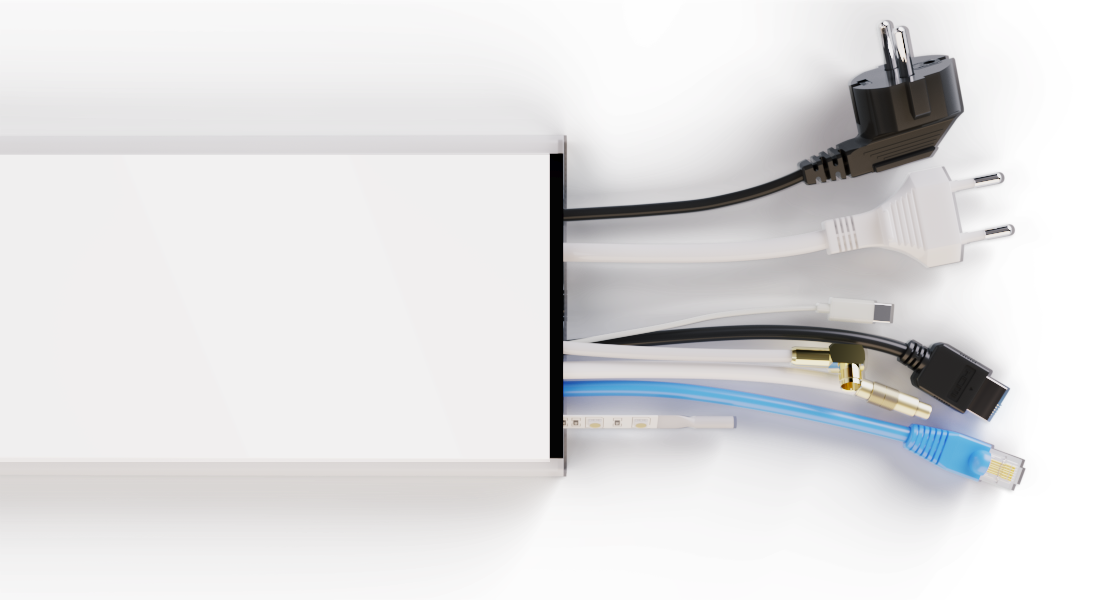Flatline – Design Kabelkanal aus Aluminium in gloss Weiss mit RGB-LED Licht und W-Lan