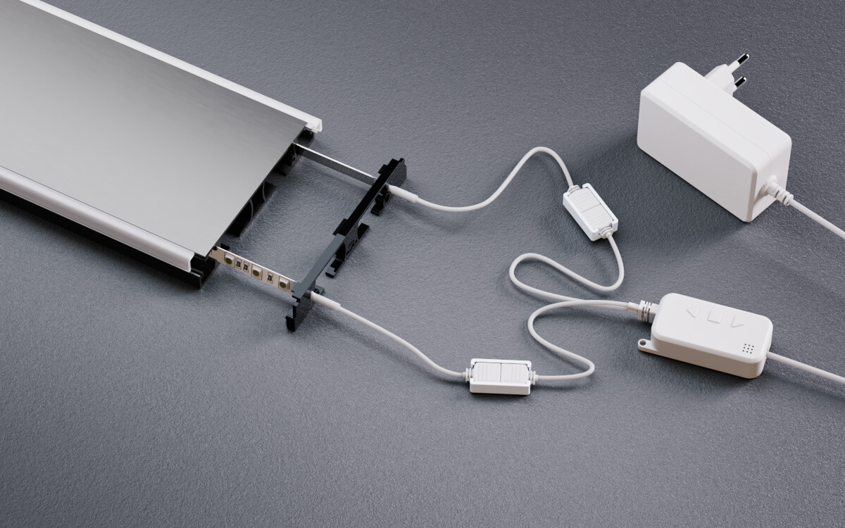 Flatline – Design Kabelkanal aus Aluminium in matt Titan mit RGB-LED Licht und W-Lan