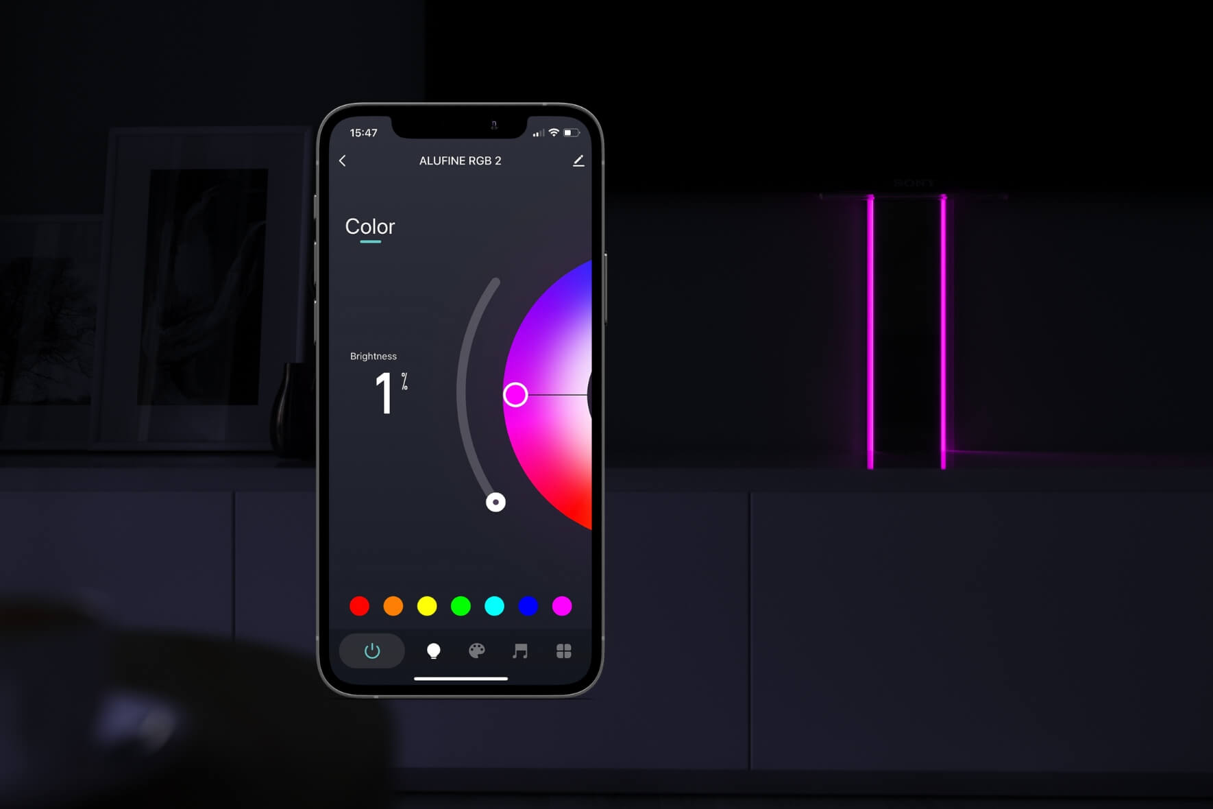 Flatline – Design Kabelkanal aus Aluminium in matt Titan mit RGB-LED Licht und W-Lan
