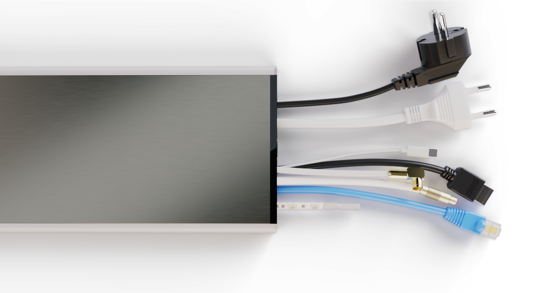 Flatline – Design Kabelkanal aus Aluminium in matt Titan mit RGB-LED Licht und W-Lan