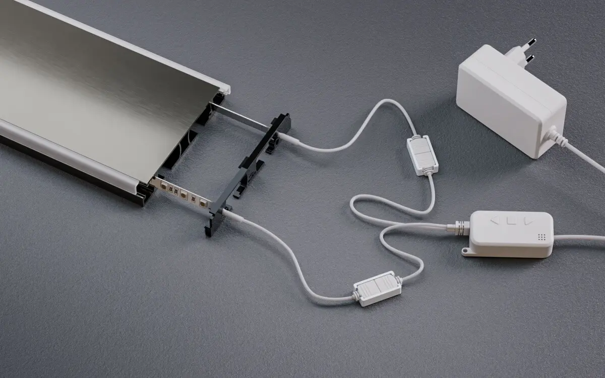 Flatline – Design Kabelkanal aus Aluminium in Titan mit RGB-LED Licht und W-Lan