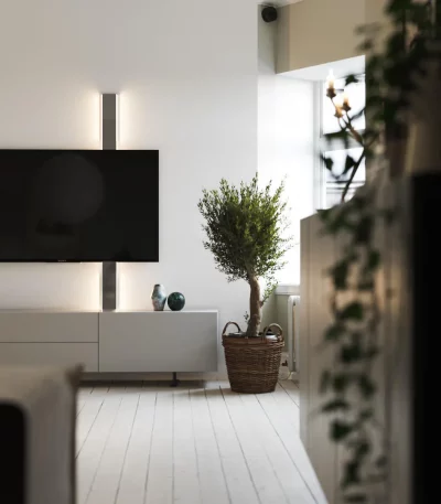 Flatline-Tower – Design Kabelkanal aus Aluminium in matt Titan mit RGB-LED Licht und W-Lan